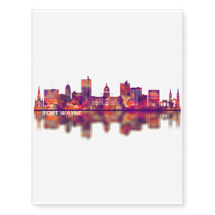 Fort Wayne Indiana Skyline Temporary Tattoos