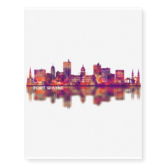 Fort Wayne Indiana Skyline Temporary Tattoos (Front)