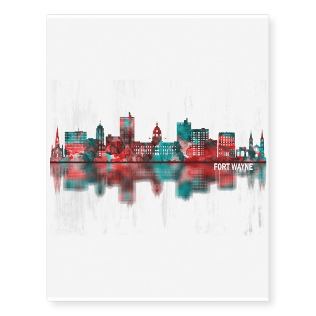 Fort Wayne Indiana Skyline Temporary Tattoos (Front)