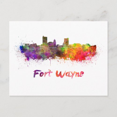 Fort Wayne skyline in watercolor Postcard
