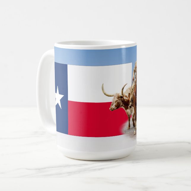 Fort Worth Cattle, Texas Flag, Mug (Front Left)