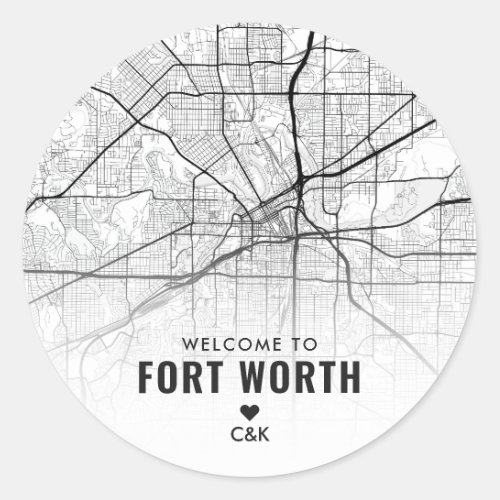 Fort Worth City Map  Wedding Welcome Classic Round Sticker