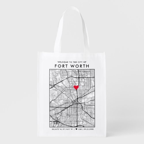 Fort Worth Love Locator  City Map Wedding Welcome Grocery Bag