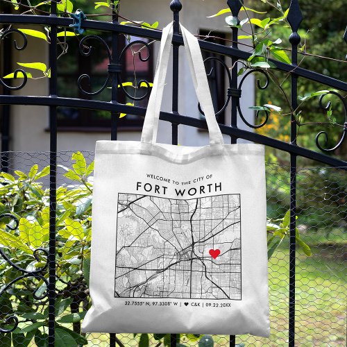 Fort Worth Love Locator  City Map Wedding Welcome Tote Bag
