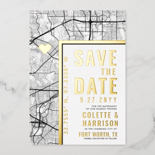 Fort Worth Love Locator  Wedding Save the Date Foil Invitation