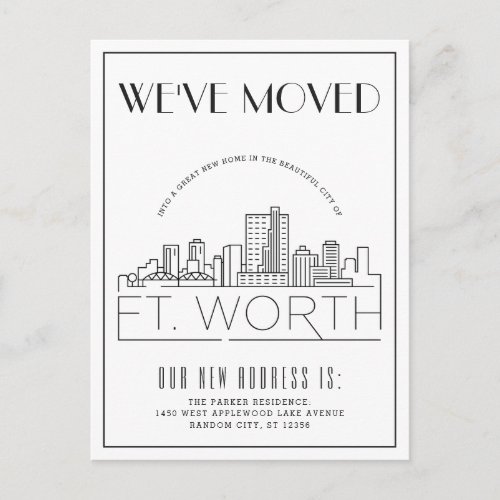 Fort Worth  Modern Deco City  Change of Address  Announcement Postcard