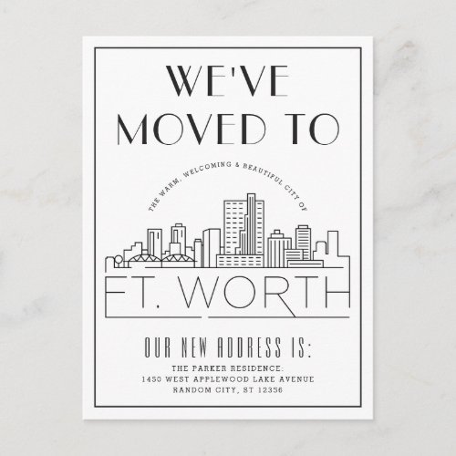 Fort Worth Modern Deco Skyline  Change of Address Postcard