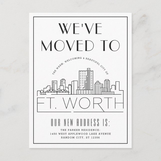 Fort Worth Modern Deco Skyline | Change of Address Postcard (Front)