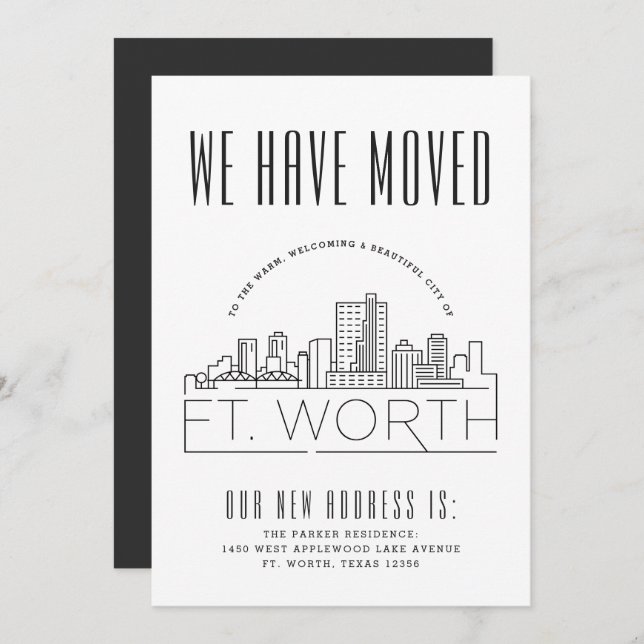 Fort Worth Moving Announcement | Stylized Skyline (Front/Back)