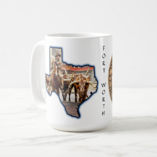 Fort Worth Stock Yards Texas Graphic on white, Mug