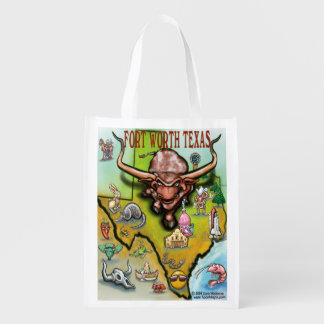 Fort Worth Texas Cartoon Map Reusable Grocery Bag