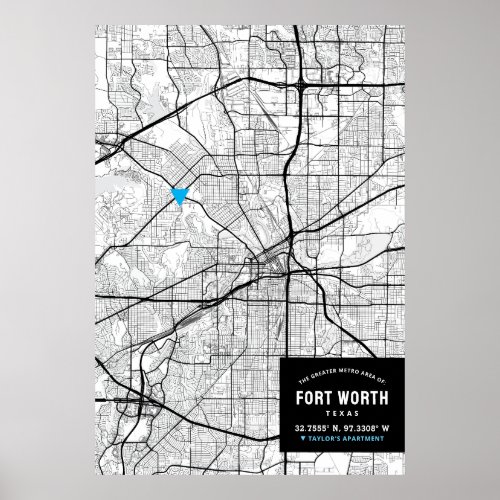 Fort Worth Texas City Map  Mark Your Location  Poster