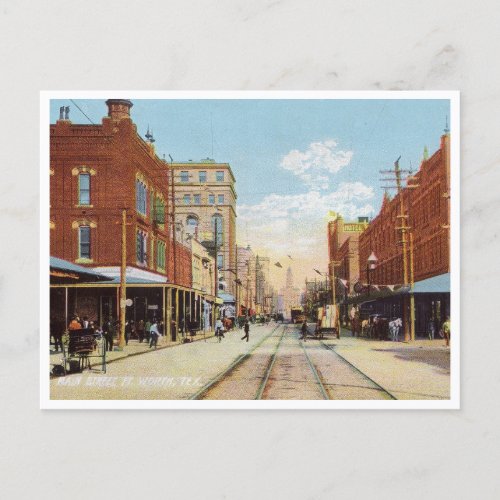 Fort Worth Texas Main Street Vintage  Postcard
