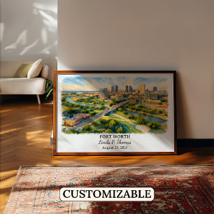 Fort Worth Texas Poster, Watercolor, Custom Poster