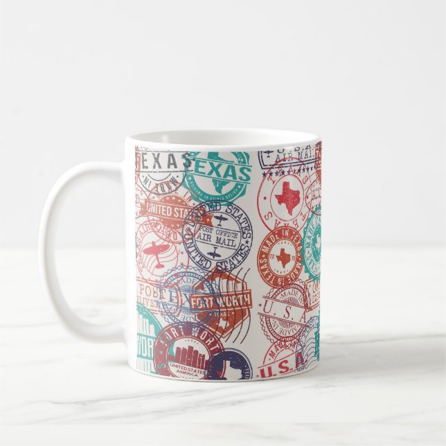 Fort Worth Texas Set of Stamps. Travel Stamp. Made Coffee Mug (Left)