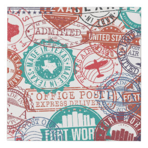 Fort Worth Texas Set of Stamps. Travel Stamp. Made Faux Canvas Print