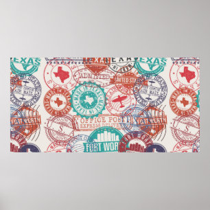 Fort Worth Texas Set of Stamps. Travel Stamp. Made Poster