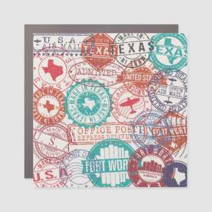 Fort Worth Texas: travel stamps. Car Magnet