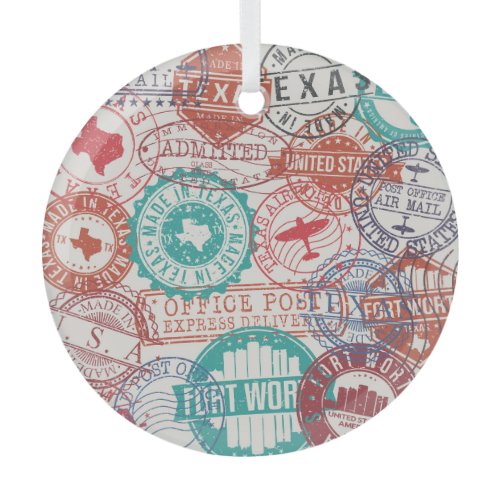 Fort Worth Texas: travel stamps. Glass Ornament