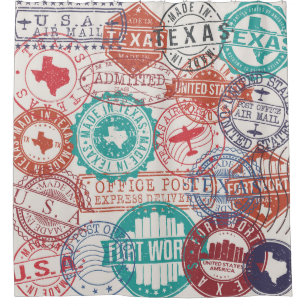 Fort Worth Texas: travel stamps. Shower Curtain