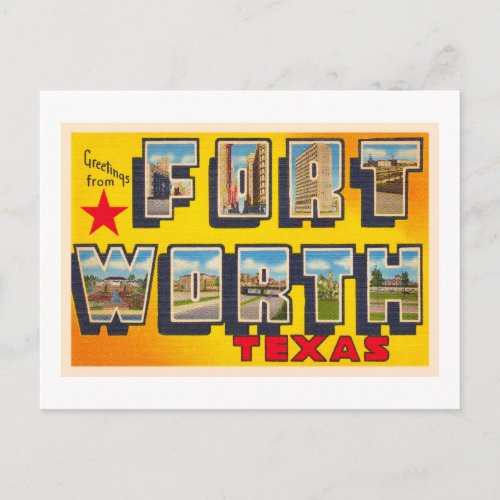 Fort Worth Texas TX Vintage Large Letter Postcard