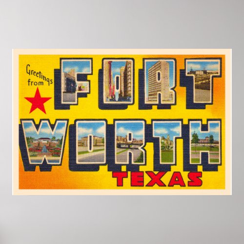 Fort Worth Texas TX Vintage Large Letter Postcard Poster