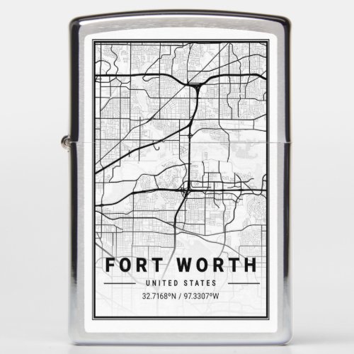 Fort Worth Texas USA City Travel City Map Zippo Lighter