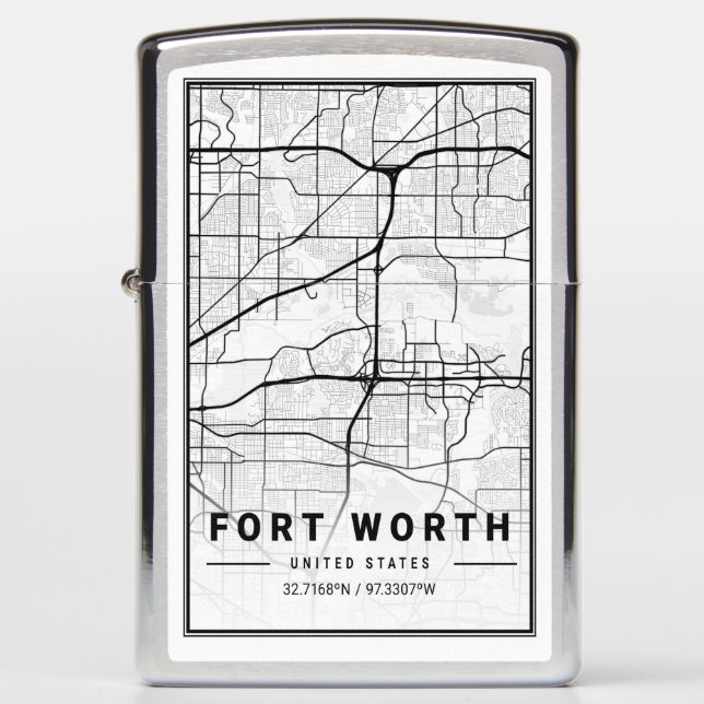 Fort Worth Texas USA City Travel City Map Zippo Lighter (Front)