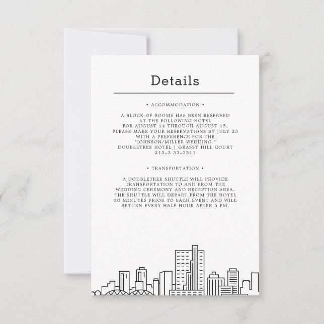 Fort Worth, Texas Wedding | Guest Details Invitation (Front)