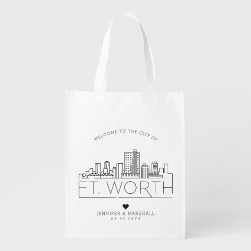 Fort Worth Texas Wedding  Stylized Skyline Grocery Bag