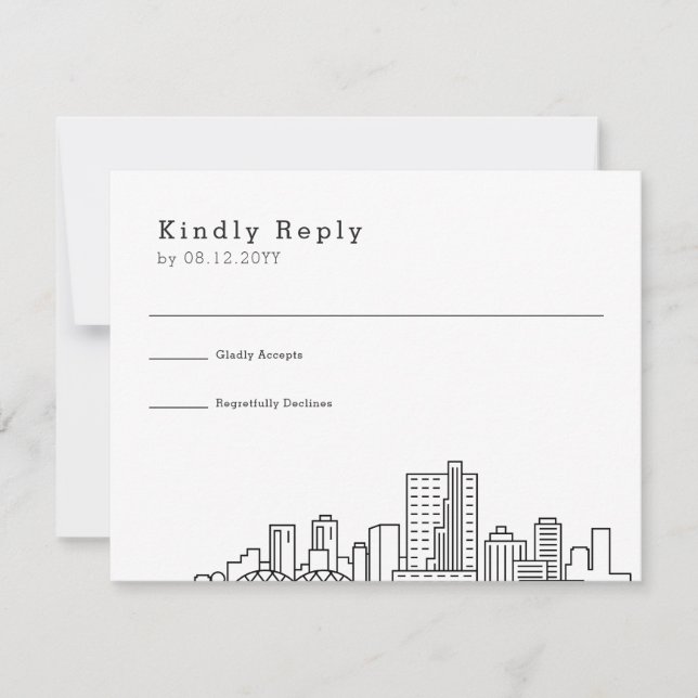 Fort Worth, Texas Wedding | Stylized Skyline RSVP Card (Front)