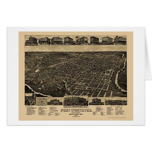 Fort Worth, TX Panoramic Map - 1886 Cards (Front Horizontal)