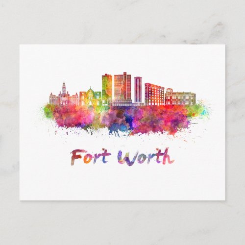 Fort Worth V2 skyline in watercolor Postcard