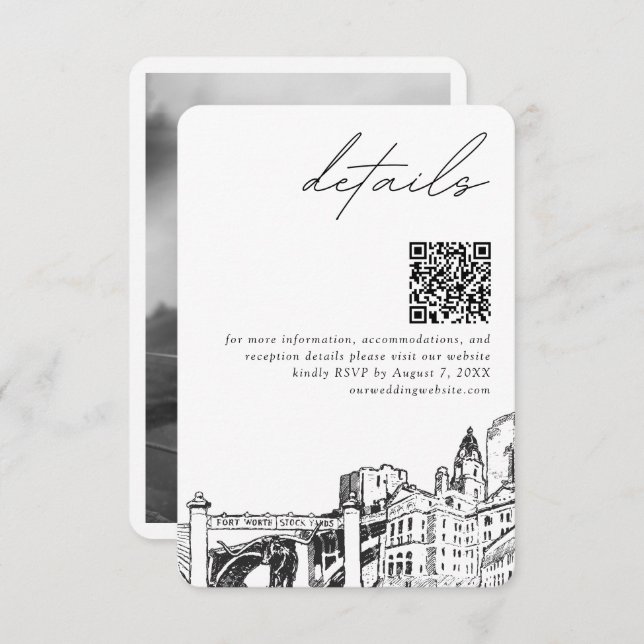 Fort Worth Wedding Details QR Code Small Enclosure Card (Front/Back)
