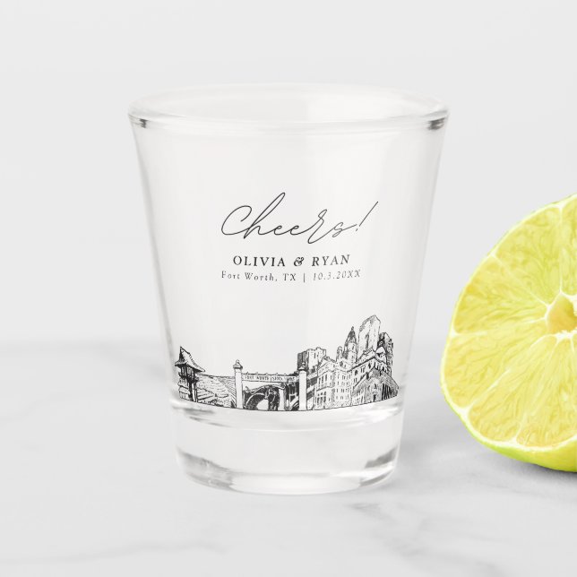 Fort Worth Wedding Favor Cheers Shot Glass (Front)