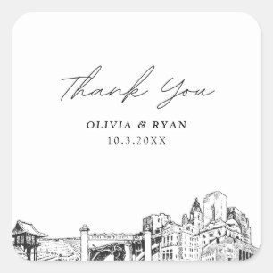 Fort Worth Wedding Landmarks Favor Thank You Square Sticker