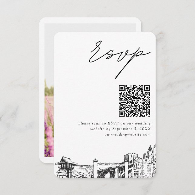 Fort Worth Wedding RSVP QR Code Small Enclosure Card (Front/Back)