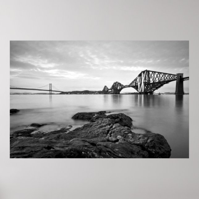Forth Bridges Black & White Poster (Front)