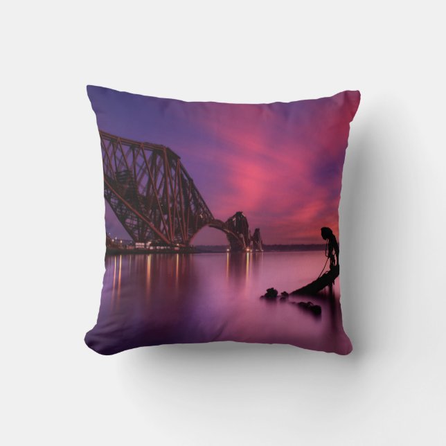Forth Rail Bridge At Sunset | Scotland Throw Pillow (Front)