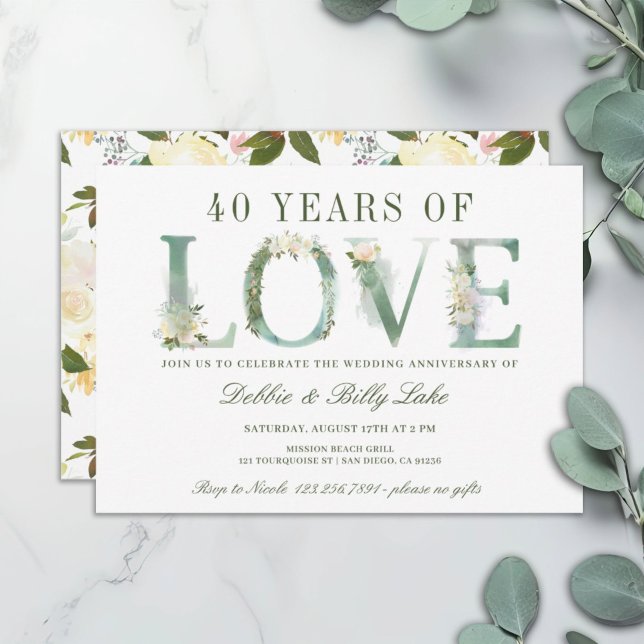Fortieth Anniversary Party 40 Years of Love Invitation (Creator Uploaded)