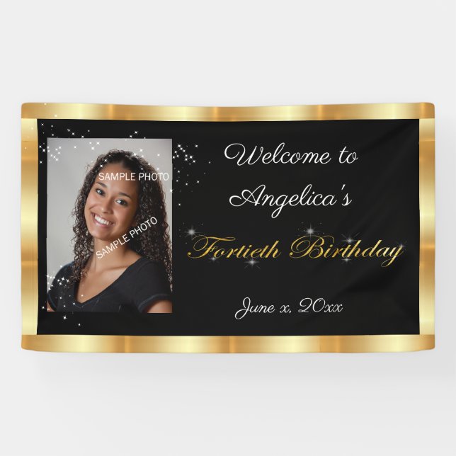 Fortieth Birthday, Gold Glitter, Sparkle Banner (Horizontal)