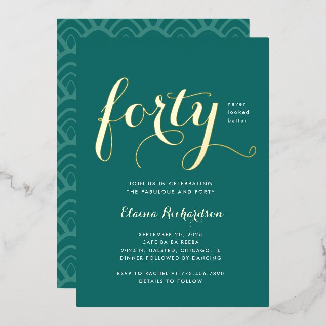 Fortieth Birthday Party Invitation Glamorous Foil Invitation (Front/Back)