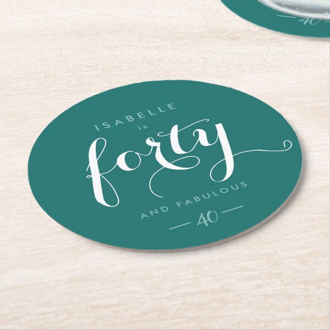 Fortieth Birthday Party Invitation Glamorous Round Paper Coaster (Angled)