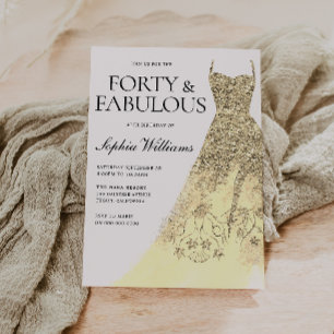 Fortieth Gold Sparkle Dress 40th Birthday Party Invitation