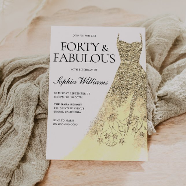 Fortieth Gold Sparkle Dress 40th Birthday Party  Invitation (Creator Uploaded)