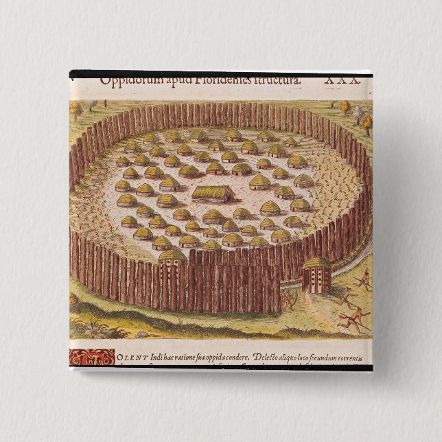 Fortified Indian Village, from 'Brevis 2 Pinback Button (Front)