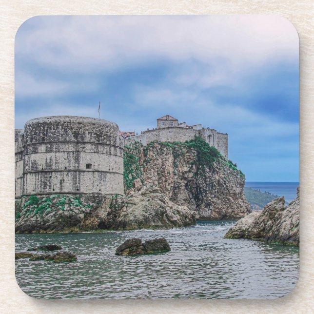Fortress walls, rocky coast and sea in Croatia Beverage Coaster (Front)