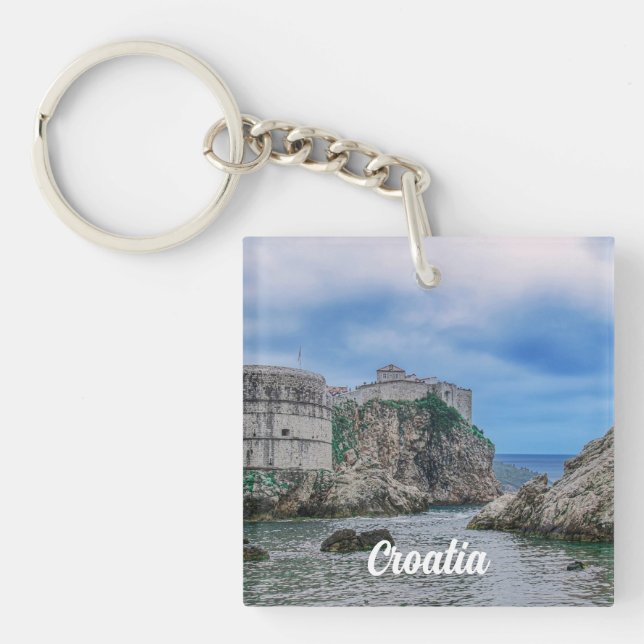Fortress walls, rocky coast and sea in Croatia Keychain (Front)