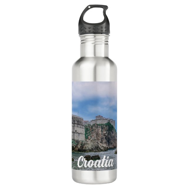 Fortress walls, rocky coast and sea in Croatia Stainless Steel Water Bottle (Front)
