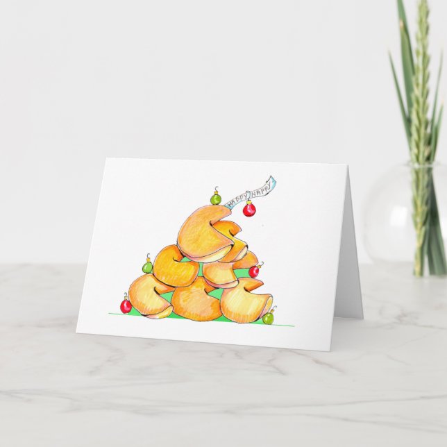 Fortune Cookie Christmas Tree Holiday Card (Front)